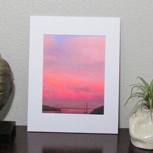 NWT Photography Print Matted - Carquinez Bridge Pink Sunset 11"x14"